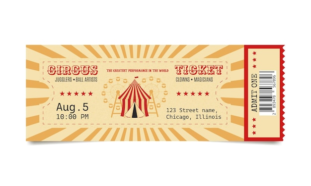 Ticket de circo de época Retro cupón de entrada