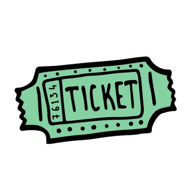 Ticket retro Ticket verde antiguo en estilo doodle Ilustración aislada