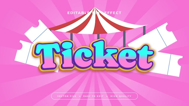 Ticket rosa azul y blanco estilo de fuente de efecto de texto editable en 3D