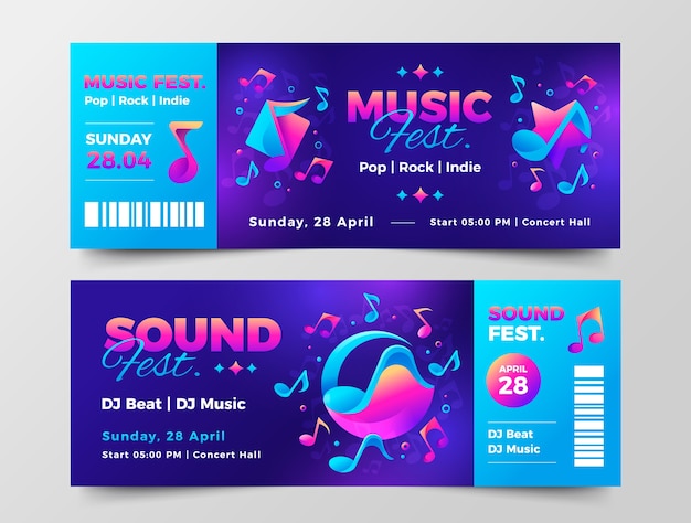 Tickets de música en estilo gradiente