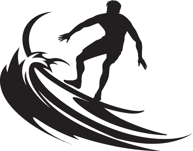 Tidal splash surfer guy en diseño negro esencia de surf logotipo negro de entusiasta de las olas