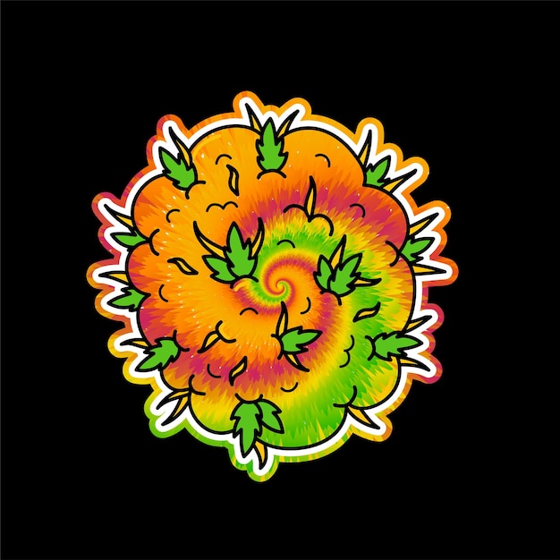 Vector tie dye psicodélico surrealista brote de hierbavector atadoye logo de ilustración de dibujos animadosweedmarijuancannabis tie dyetrippyhippie60s70s print for tshirtpostercard concept