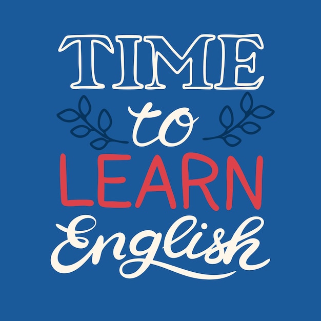 Tiempo para aprender letras de texto en inglés Arte vectorial dibujado a mano