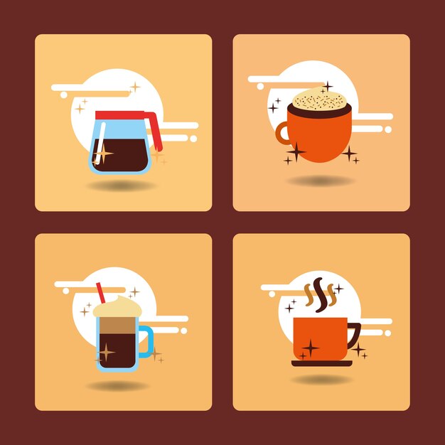 tiempo de café conjunto bebida de bebida caliente delicioso