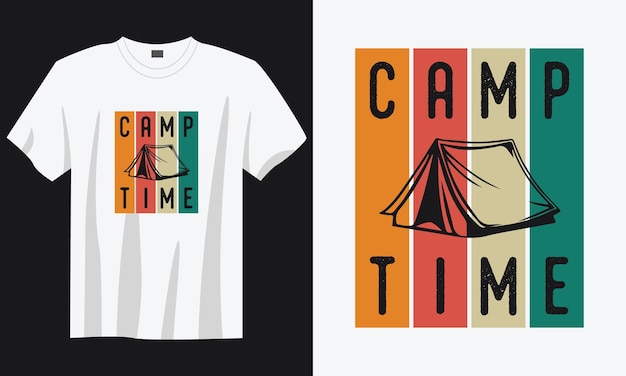 tiempo de campamento tipografía vintage retro montaña camping senderismo eslogan camiseta diseño ilustración