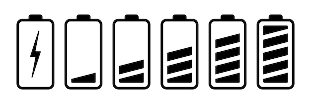 Vector tiempo de carga de la batería en el estilo de inclinación símbolo vectorial establecido en blanco y negro diseño vectorial