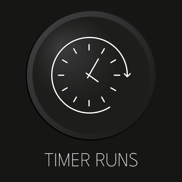 El tiempo corre el icono de línea vectorial en el botón 3d aislado sobre fondo negro vector premium