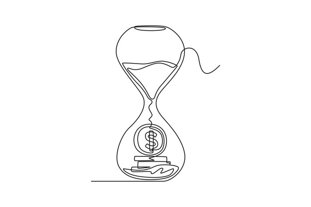 El tiempo de dibujo de una sola línea es dinero Concepto de banco Ilustración de vector gráfico de diseño de dibujo de línea continua