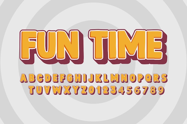 Tiempo de diversión 3D fuente divertida letras del alfabeto vectores de números