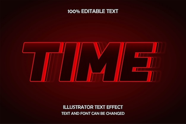 Tiempo, efecto de texto editable estilo moderno de neón