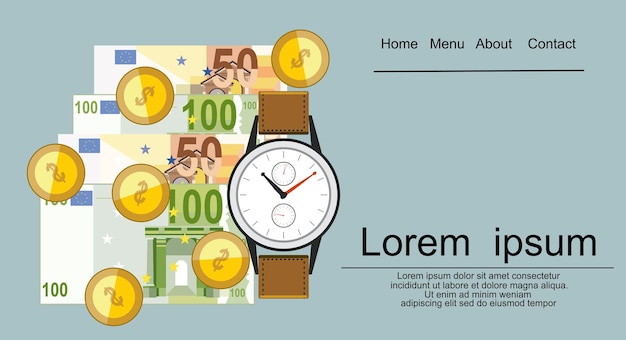 El tiempo es concepto de dinero. Icono de vector plano.