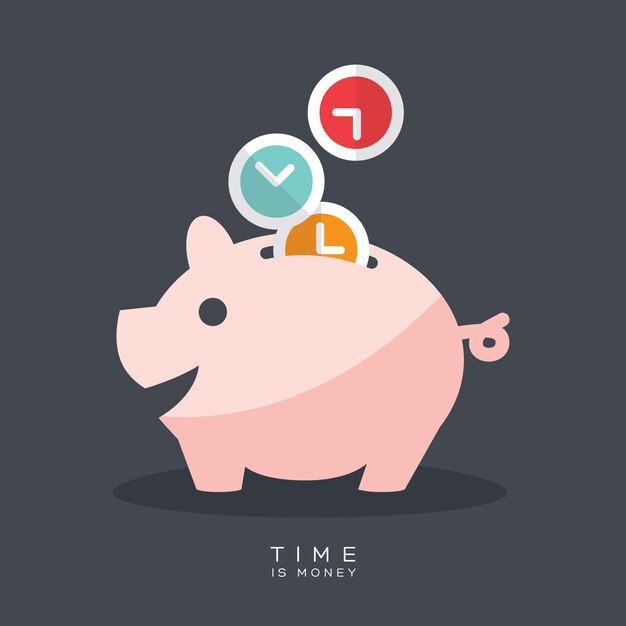 Vector el tiempo es dinero piggy bank