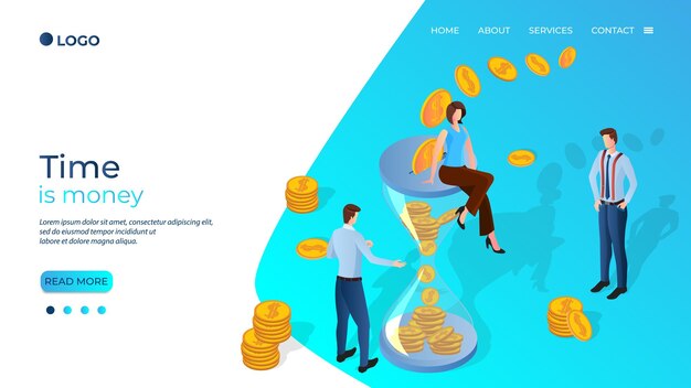 El tiempo es dineroGente en el fondo de un reloj de arena con dinero y monedas dentro