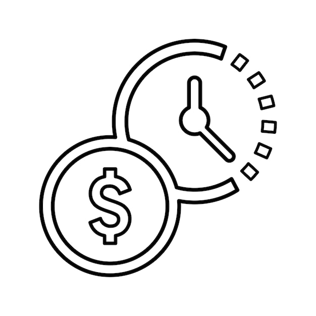 El tiempo es el icono de dinero Diseño del contorno de la línea