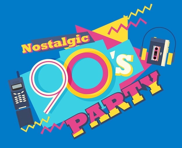 Tiempo de fiesta La etiqueta de estilo de los años 90 Vector ilustración fondo retro