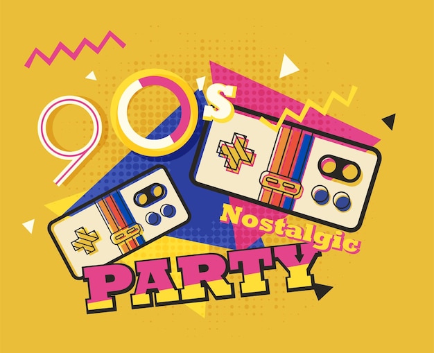 Tiempo de fiesta La etiqueta de estilo de los años 90 Vector ilustración fondo retro