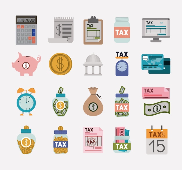 tiempo de impuestos establecido iconos