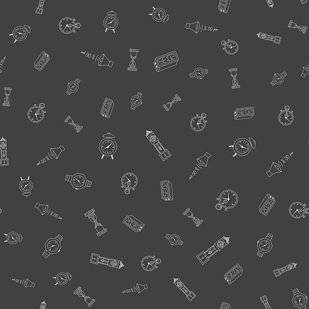 tiempo, mano, dibujado, seamless, patrón, plano de fondo