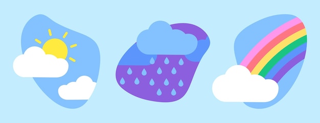 El tiempo se pone soleado lluvia arco iris nublado sol nubes y gotas de lluvia nublado pronóstico del clima