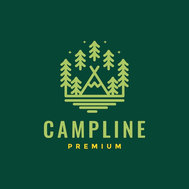 tiempo relajante tienda campamento viaje bosque aventura al aire libre estilo línea mínimo colorido logotipo diseño vector icono ilustración