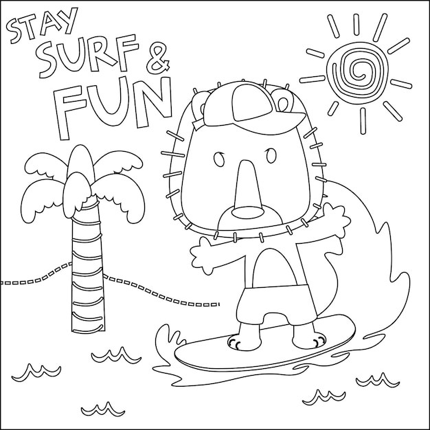 Tiempo de surf con lindo leoncito en verano Diseño infantil para niños libro para colorear de actividades