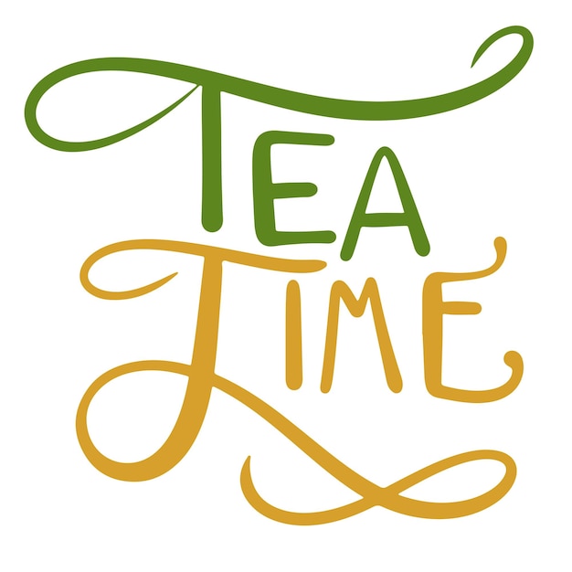 Tiempo de té texto aislado Arte vectorial dibujado a mano