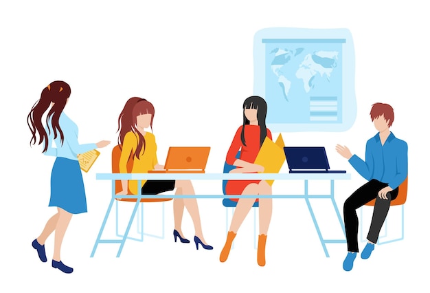 Tiempo de trabajo de banner web con el equipo.Un grupo de personas que trabajan juntas en un solo vector de proyecto.