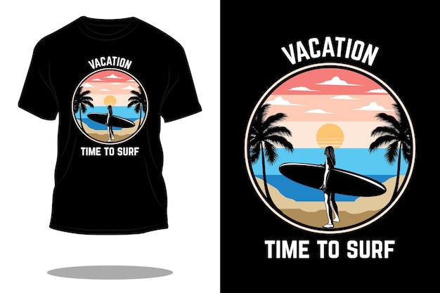 Vector tiempo de vacaciones para surfear diseño de camiseta retro.