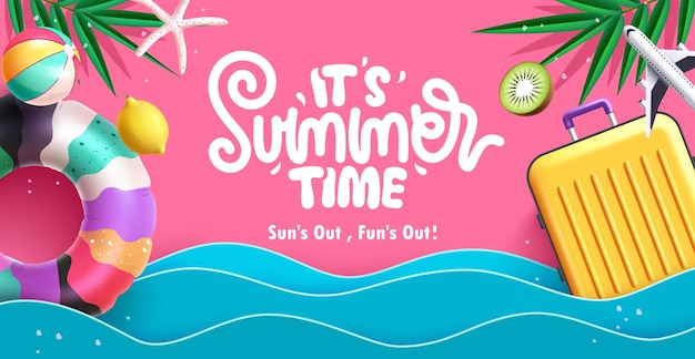 Tiempo de verano diseño de banner de clipart de fondo Temporada de verano texto de saludo en fondo rosa con azul