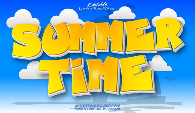 Vector tiempo de verano efecto de texto vectorial editable alfabeto vacaciones dibujos animados isla de arena del sol