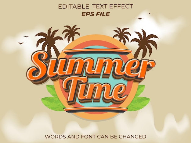 tiempo de verano fuente de efecto de texto tipografía editable plantilla vectorial de texto 3D