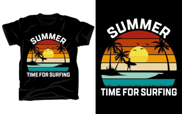 Tiempo de verano para surfear diseño de camisetas de ilustración de arte vectorial