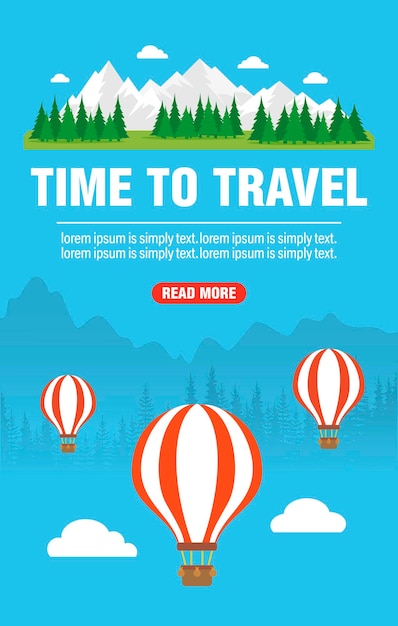 Tiempo para viajar diseño banner plano viaje en globo