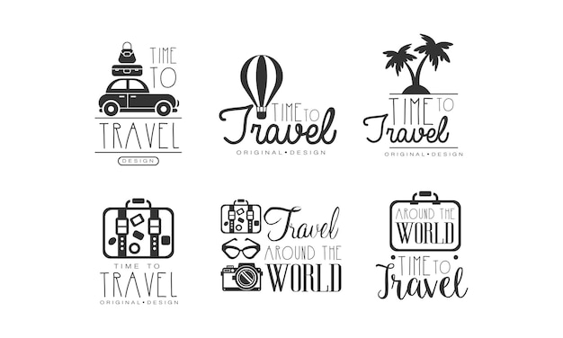 Tiempo para viajar Etiquetas o logotipos Conjunto vectorial de diseño original