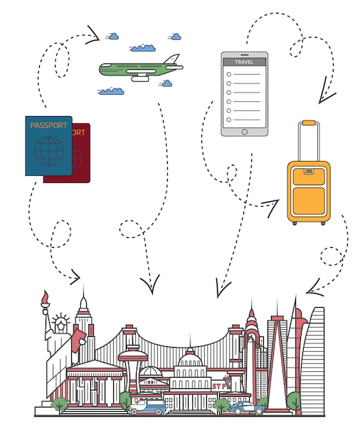 Tiempo para viajar ilustración en estilo lineal