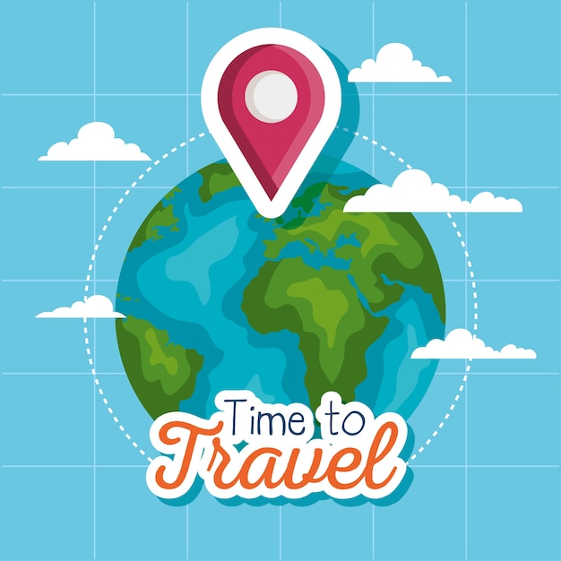 Tiempo para viajar por el mundo con diseño de marca gps, turismo de viaje y tema de viaje