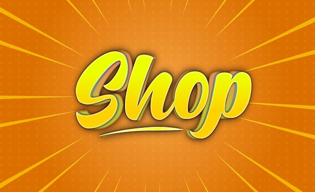 tienda 3d editable Efecto de texto fondo amarillo fácil escala de tamaño de fuente y cambiar el estilo de fuente