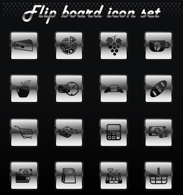 Tienda de abarrotes vector flip iconos mecánicos para el diseño de la interfaz de usuario