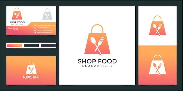 Tienda de alimentos diseño de logotipo y tarjeta de visita.