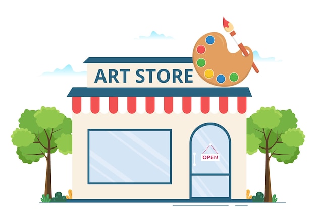 Vector tienda de arte con tienda de suministros de pintura accesorios y herramientas para artistas y diseñadores ilustración