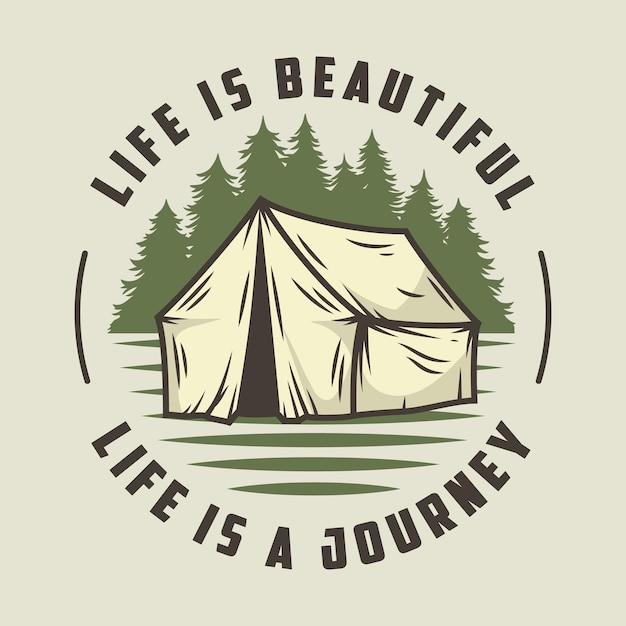Tienda de campaña para acampar diseño de impresión de camiseta Emblema de aventura al aire libre de viaje forestal