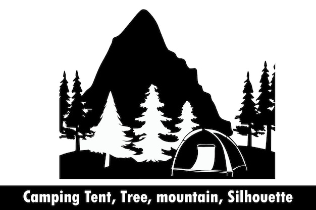 Tienda de campaña Árbol Montaña Silueta vector Árbol silueta vector Montaña silueta vector