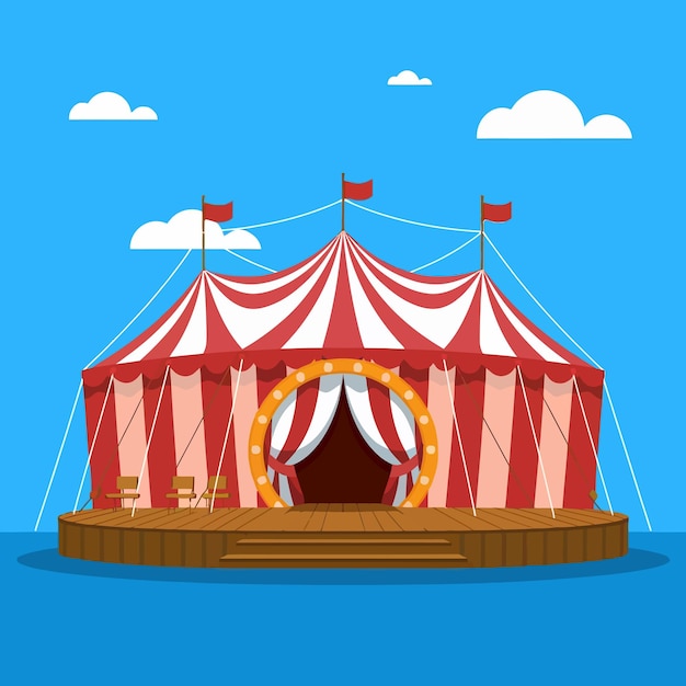 una tienda de circo con un dosel rojo y blanco con las palabras la entrada a la parte superior
