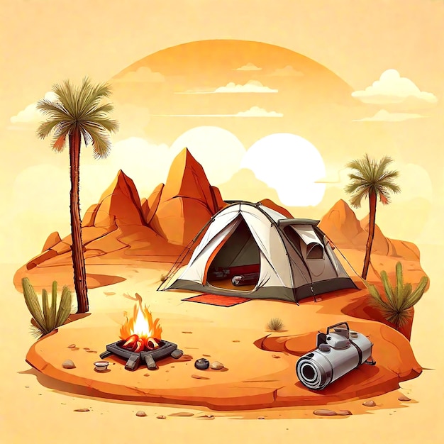 Vector tienda del desierto de los turistas y banderas de los campamentos beduinos ilustración vectorial plana ai_generated