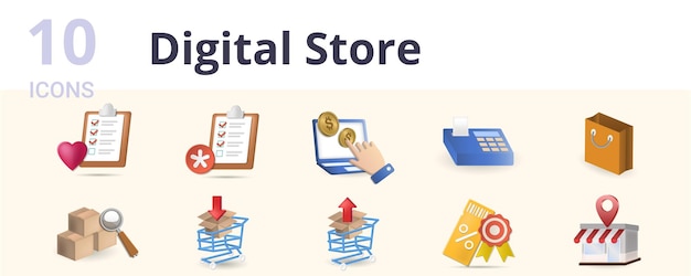 Tienda digital establecer iconos creativos lista de deseos lista de favoritos pagar