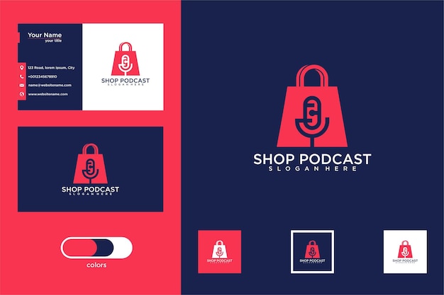 Tienda de diseño de logotipo de podcast y tarjeta de visita.