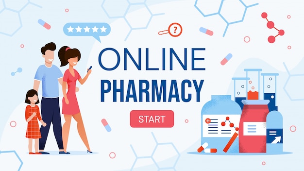 Tienda de farmacia en línea Sitio de comercio electrónico Diseño plano