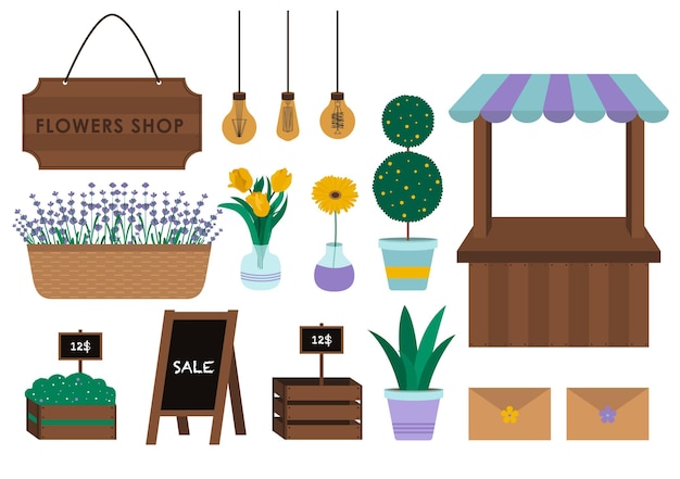 Vector tienda de flores conjunto de arreglos florales ilustración vectorial en estilo plano moderno ilustración vectorial