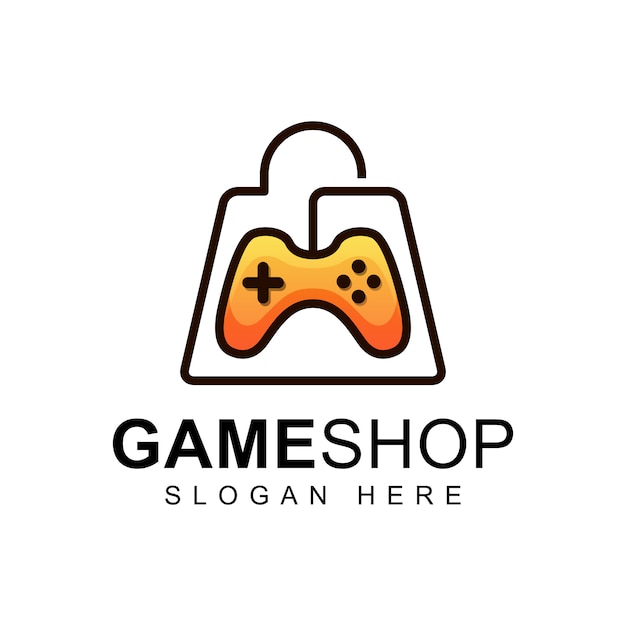 Tienda de juegos con concepto de logotipo de bolsa, icono de juego o logotipo de símbolo