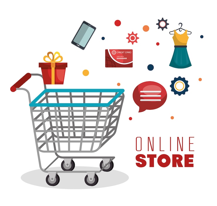 Vector tienda en línea, compras, icono, vector, ilustración, diseño